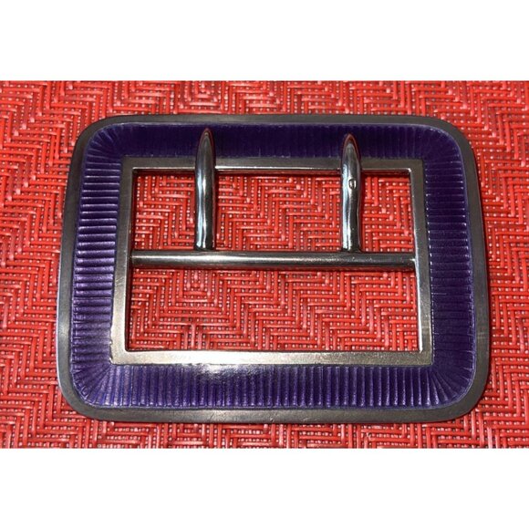 Antique Lavender Purple Guilloché Enamel Sterling Silver Belt Buckle Hallmarked main image 13
